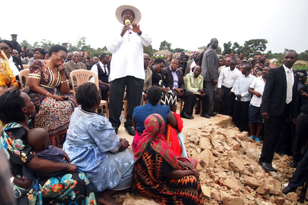 On the ground. President Museveni addresses